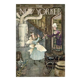 1960 Vintage New Yorker Magazine Cover, January 2, Mary Petty Cover Art, Champagne For Sale