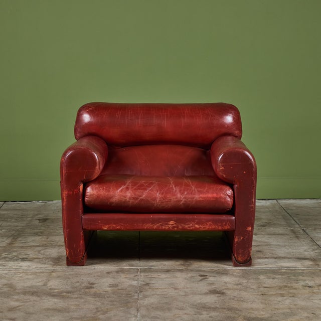 Postmodern Poltrona Frau Red Leather Lounge Chair For Sale - Image 3 of 12