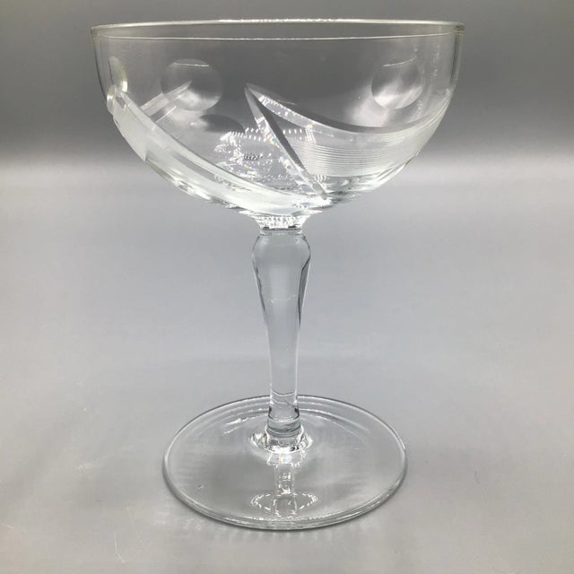 Transparent Cut Crystal European Abstract Line and Bubble Stemware-Set of 39 For Sale - Image 8 of 13