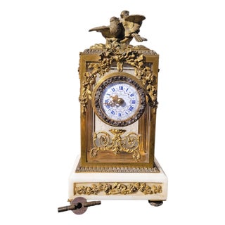 Louis XVI Style Bronze and White Marble Clock, 19th Century For Sale