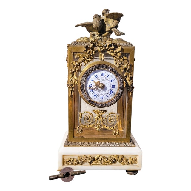 Louis XVI Style Bronze and White Marble Clock, 19th Century For Sale