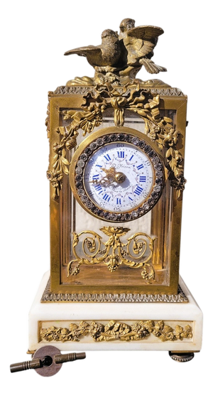 Louis XVI Style Bronze and White Marble Clock, 19th Century