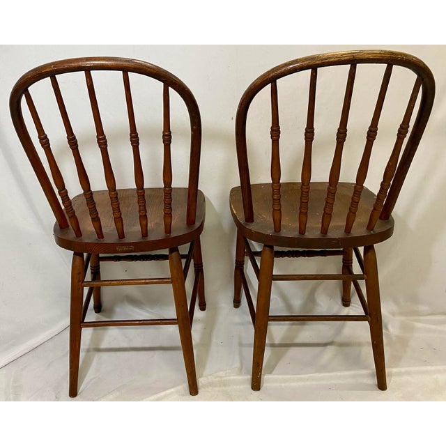 Antique Pair of Early American Oak Windsor Dining Chairs Circa 1880