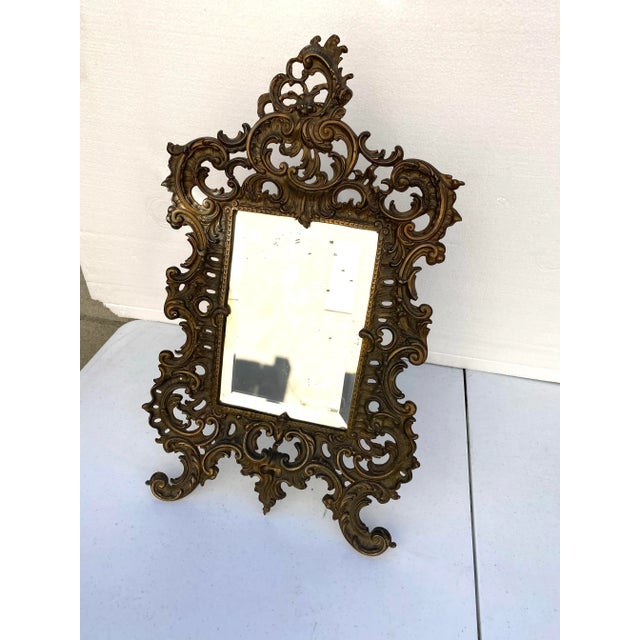 Vintage French Rococo Style Bronze Floral Frame Table Mirror With ...