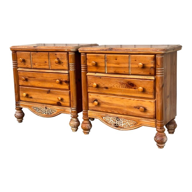 Late 20th Century Rustic Pine Three Drawer Bedside Chests Nightstands For Sale
