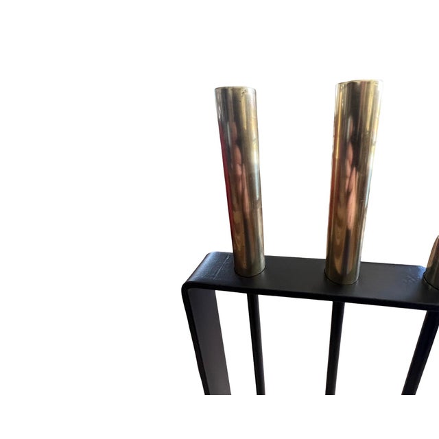 Vintage Mid Century Modern Pilgrim Fireplace Brass Tools Set Restored 1960s For Sale - Image 12 of 12