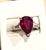 Arts & Crafts 5 Carat Pear Treated Ruby & 0.25 ct Diamond Ring 14 Karat White Gold Size 4.5 For Sale - Image 3 of 18