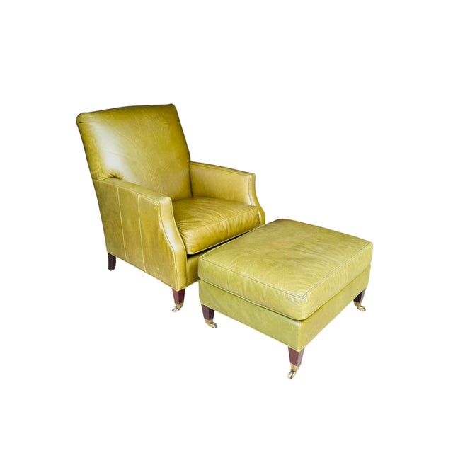 2000 - 2009 Vintage Cr Laine Olive Green Leather Lounge Chair & Ottoman | George Smith Style For Sale - Image 5 of 18