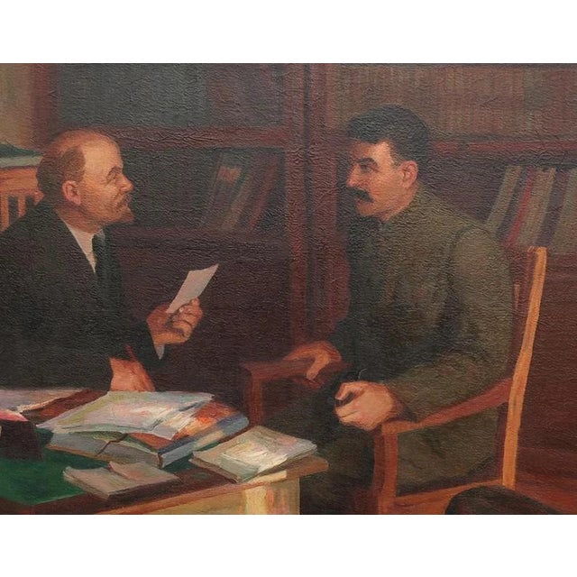 Realism Lenin and Stalin Oil Painting, Original Soviet Art, 1946 134-172 For Sale - Image 3 of 6