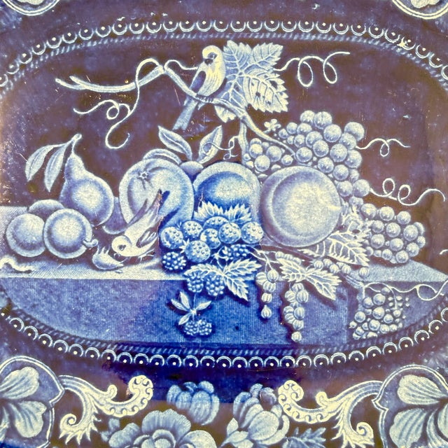 Early 19th Century Stubbs & Kent Georgian Cobalt Transferware ‘ Birds and Fruits’ Platter, Circa 1830 For Sale - Image 5 of 13