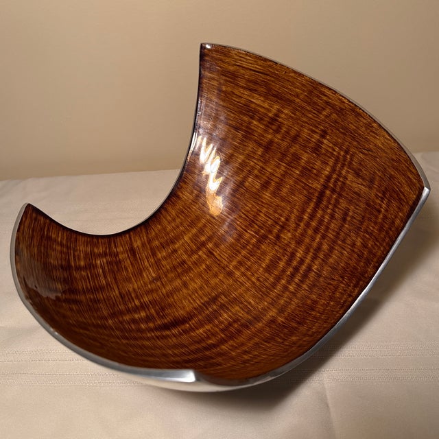 John-Richard John-Richard Mid-Century Style Polished Aluminum & Faux Horn Crescent Decorative Bowl For Sale - Image 4 of 4