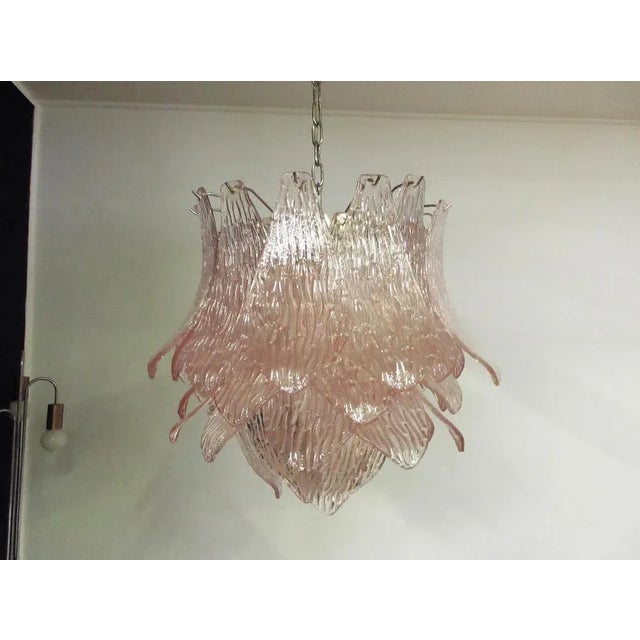 Glass Vintage Italian Murano Glass Chandelier with 38 Pink Glasses For Sale - Image 7 of 18