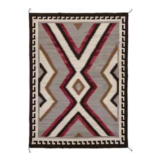 Contemporary Navajo Style Wool Area Rug With Geometric Diamond & Border Motif For Sale