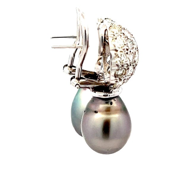 2000 - 2009 18K White Gold South Sea Gray Pearl & 3 Carat Diamond Earrings For Sale - Image 5 of 6
