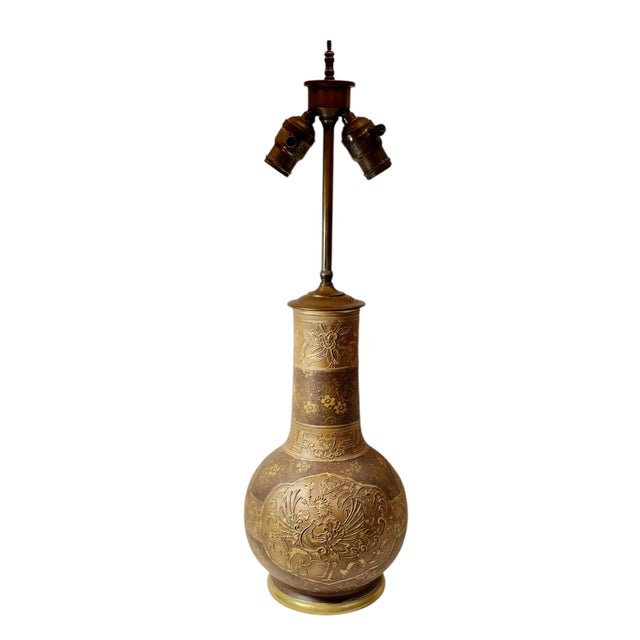 Japanese Nippon converted vase lamp, turn of the century to circa 1920s. This fabulous and richly decorated lamp began its...