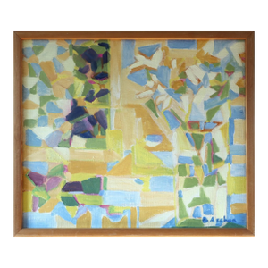 Mid-Century Modern 'Windowlight Mosaic' Vintage Swedish Abstract Oil Painting, Framed