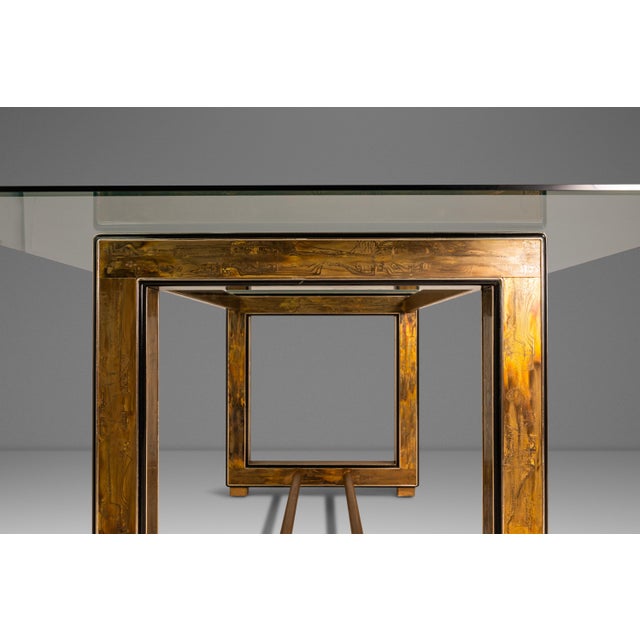 Brass Mid-Century Modern Acid-Etched Brass Desk / Dining Table With Glass Top Attributed to Bernhard Rohne for Mastercraft, Usa, C. 1970s For Sale - Image 8 of 18