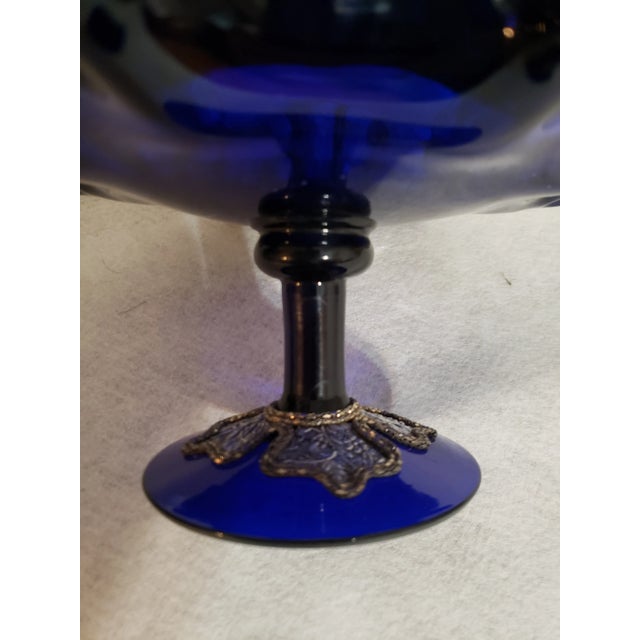 Vintage Morocan Cobalt Blue Glass Pedestal Compote For Sale - Image 10 of 13