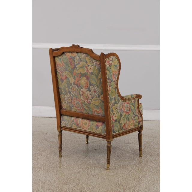 19th Century Antique French Style Needlepoint Wing Chair For Sale - Image 5 of 13