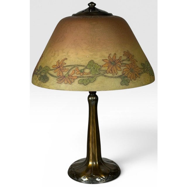 Antique Handel Reverse Painted Glass Floral Boudoir Table Lamp This exquisite, authentic antique Handel table lamp...