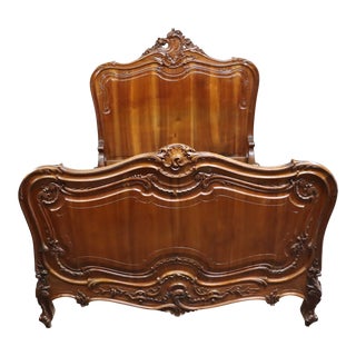 Walnut Carved Louis XV Style Full Bed For Sale