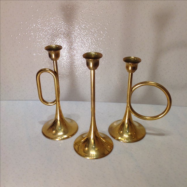 Vintage Brass Trumpet Candlesticks Set of 3 Chairish