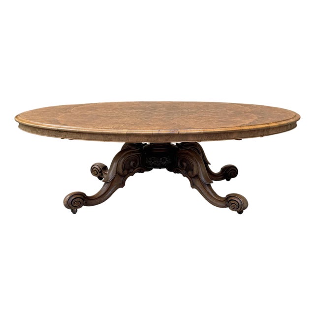 Vintage Estate Burl Walnut Wood Large Oval Low Coffee Table For Sale