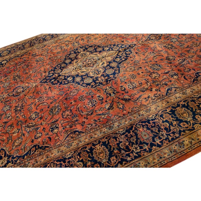 Allover Floral Vintage Handmade Persian Tabriz Wool Rug in Blue For Sale In New York - Image 6 of 7