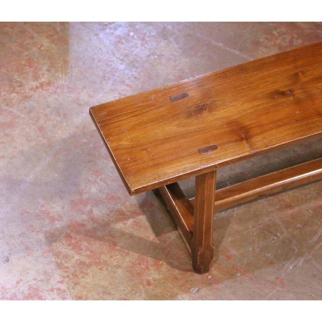 19th Century French Provincial Carved Cherry Farm Bench From Poitou For Sale - Image 10 of 14