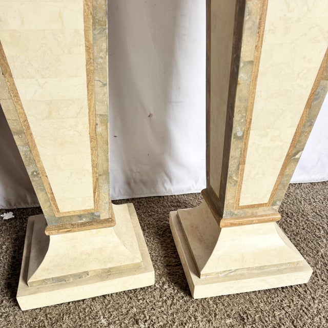 Postmodern Sculpted Tessellated Stone Pedestals - A Pair For Sale - Image 10 of 12