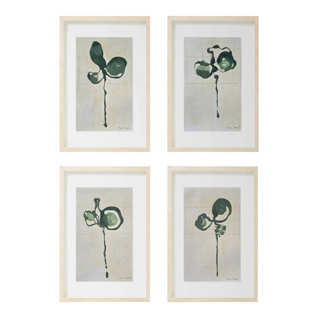 Set of 4 - Contemporary Dark Green Botanical Organic Modern Original Oil Paintings / Herbarium / Floral / Earth Tones For Sale