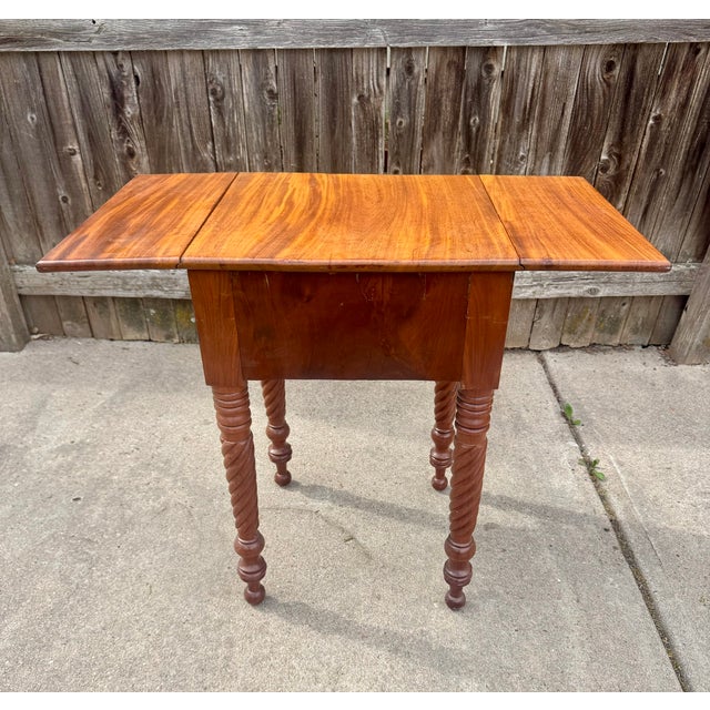 Antique Flame Mahogany Drop-Leaf Work Table With Rope Twist Legs, C. 1840-1860 For Sale - Image 4 of 11