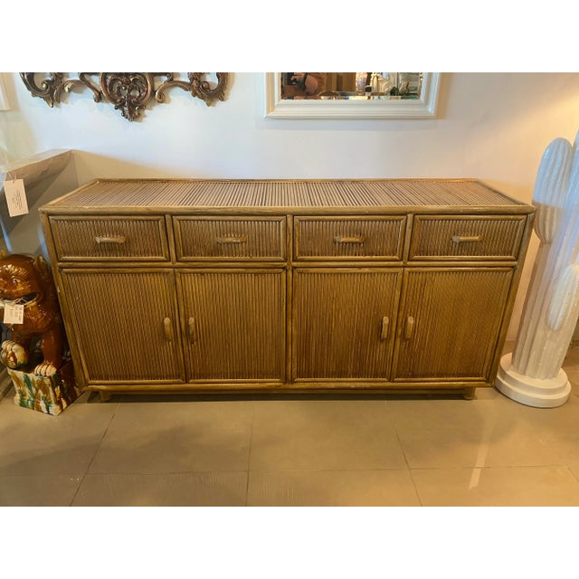 Vintage Palm Beach Bamboo Pencil Reed Credenza Cabinet Buffet Drawers Dresser For Sale - Image 11 of 12
