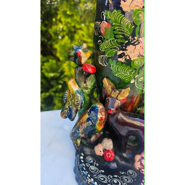 Ceramic Vase with Deer, Birds, Flowers, 1960s For Sale - Image 3 of 11