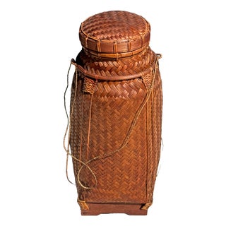 Large Balinese Basket with Drawstrings For Sale