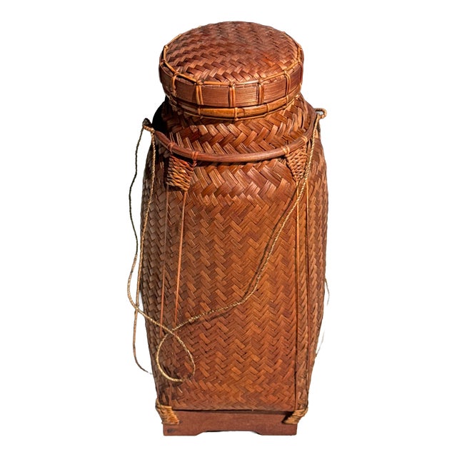 Large Balinese Basket with Drawstrings For Sale