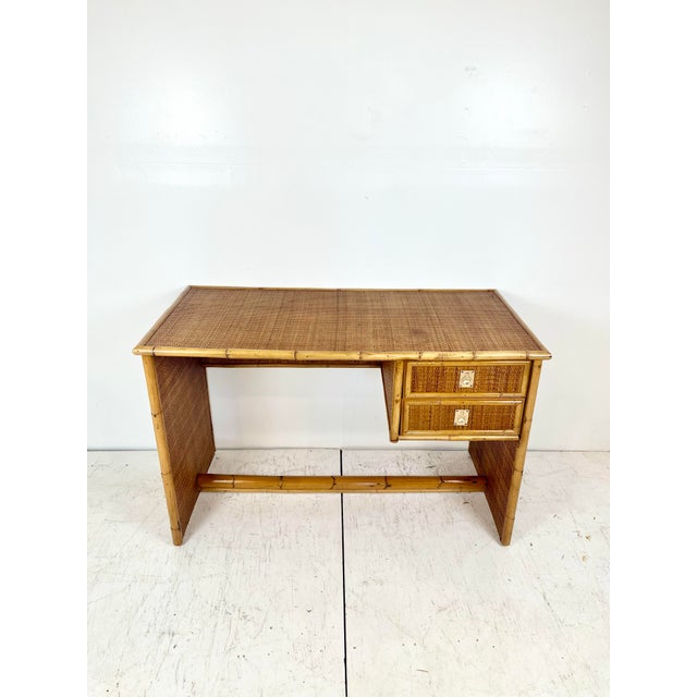 Mid-Century Modern Vintage Dal Vera Italian Rattan Bamboo Desk For Sale - Image 3 of 12