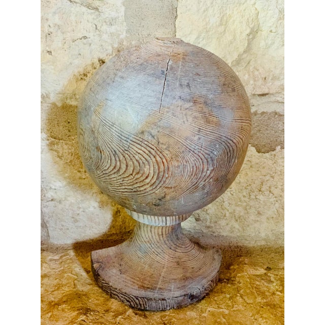 Wood 19th Century Antique English Turned Wood Staircase Newel Finial For Sale - Image 7 of 12