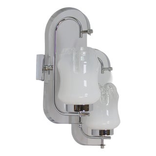 Italian Wall Lights in Chrome Plating and Glass, 1970s, Set of 2 For Sale