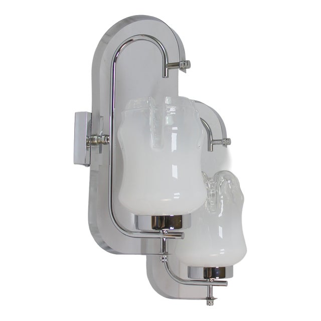 Italian Wall Lights in Chrome Plating and Glass, 1970s, Set of 2 For Sale