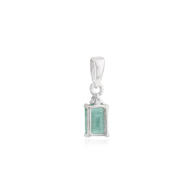 Green Emerald & Diamond Prong Pendant in 925 Sterling Silver For Sale - Image 8 of 12