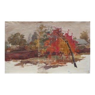Autumn Landscape Oil Painting, Ukrainian Art (1970) For Sale