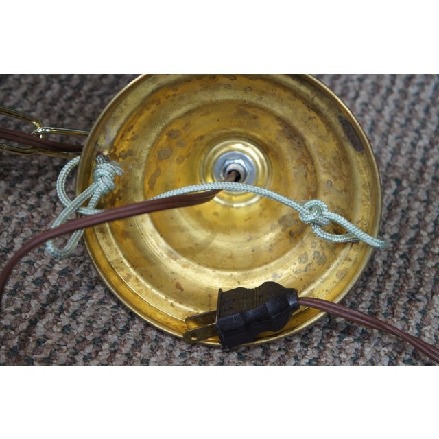 Vintage Brass Milk Glass Schoolhouse Hanging Pendant Swag Light Chandelier For Sale - Image 9 of 12