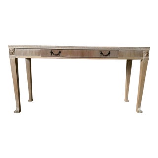 Vintage Italian Neoclassical Style Console Table With Lion Head Carvings & Greek Key Motif For Sale