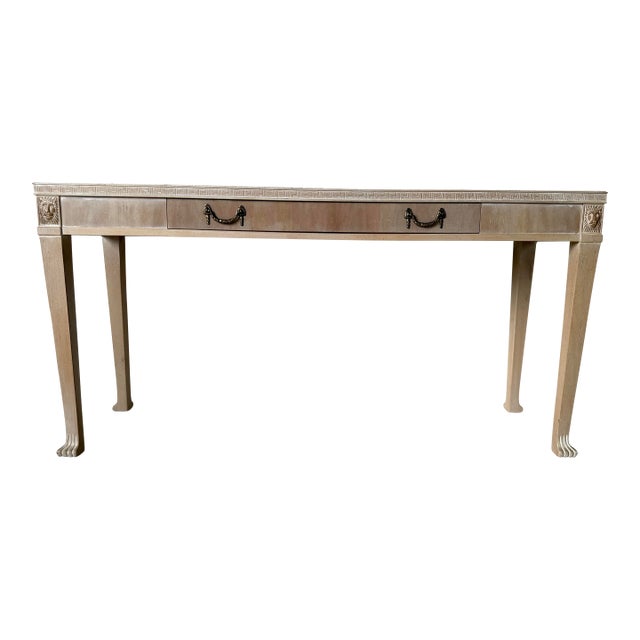 Vintage Italian Neoclassical Style Console Table With Lion Head Carvings & Greek Key Motif For Sale