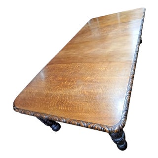 Antique 19th Century Two-Leaf Carved Oak Extending Dining Table, 1850 For Sale