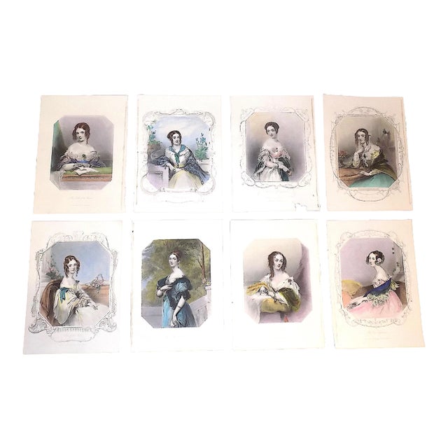 Antique 19th Century Engravings-Victorian Women-Portraits-Set of 8 For Sale