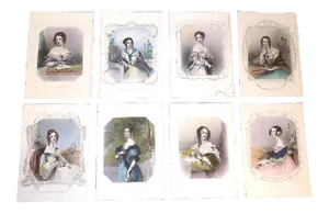 Antique 19th Century Engravings-Victorian Women-Portraits-Set of 8