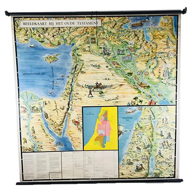 Vintage School Map by Siegfried Wascher for Ewald Beckers, 1950s For Sale