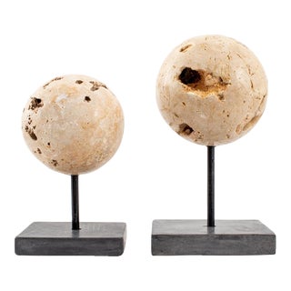 Pair of Agate Quartz Crystal Geode Spheres For Sale
